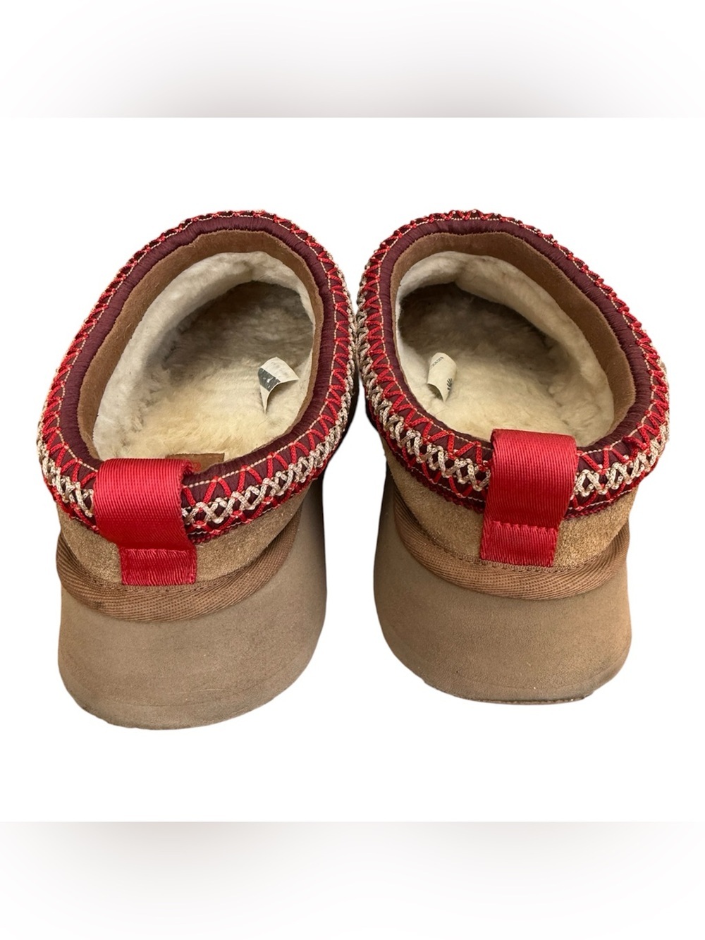 UGG Tazz II Chestnut Suede Slip-On platform Clogs with Red Trim. Women’s size 8 - Picture 7 of 12